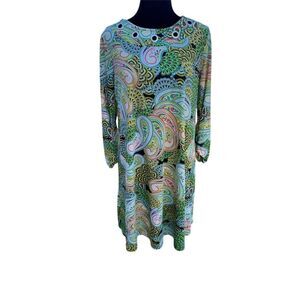 New Directions Paisley Bell Sleeve Knee Length Dress Small